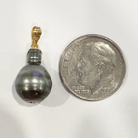 Vintage Tahitian Pearl Pendant: 18K Yellow Gold Solitaire, Elegant Dainty - Picture 12 of 13